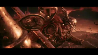 Malenia leaping onto Radahn on the red battlefield