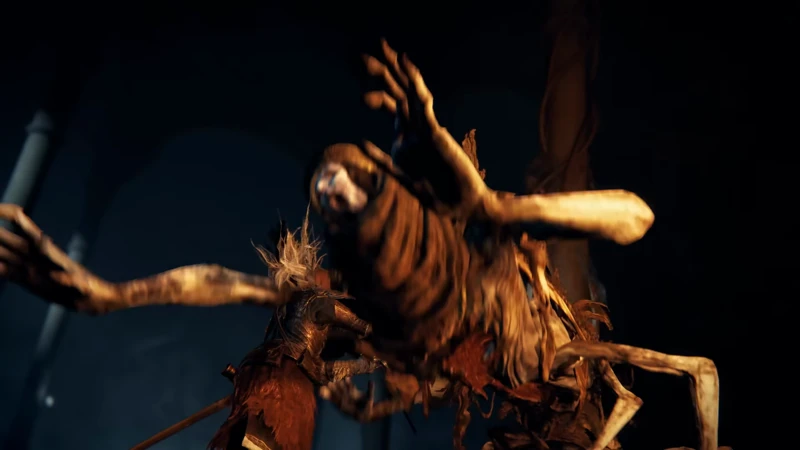 A Grafted Scion — the kind of multi-limbed horror early Limgrave hides — official trailer footage (Bandai Namco)