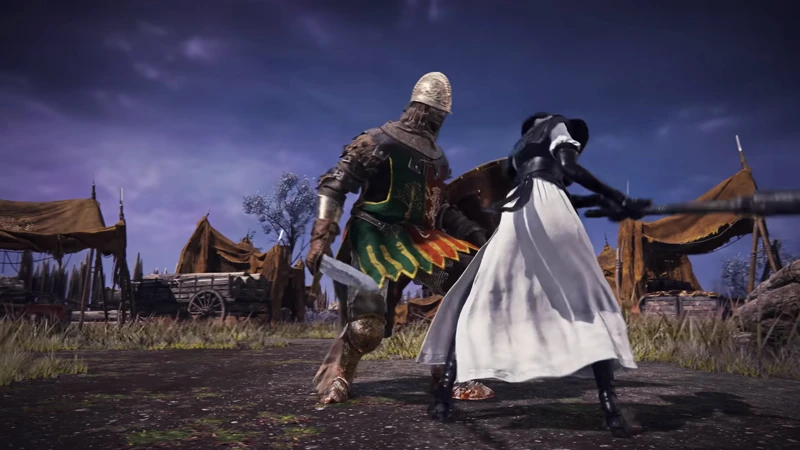 Undertaker mid-combat in the ashen village — official character trailer footage (Bandai Namco)
